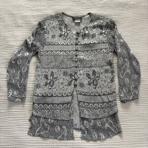 Vintage Carole Little Top Women's Sz 6 Gray Button Front Long Sleeve Blouse